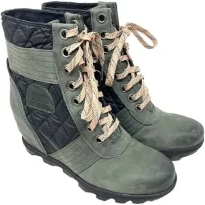 Sorel Lexie Wedge Dark Green Quilted Boots Size 7 Unused Condition