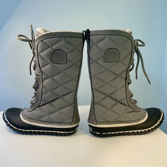 SOREL Out N About Gray Tall Lace Up Quilted Lined Snow Boots Size 5