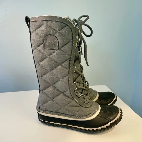 SOREL Out N About Gray Tall Lace Up Quilted Lined Snow Boots Size 5