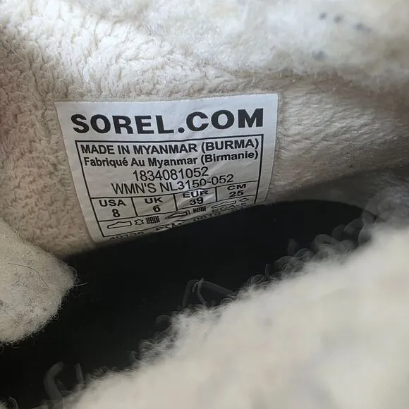 Sorel Out N About Waterproof Winter Duck Boots Wool Sherpa Lined Gray Tan Size 8