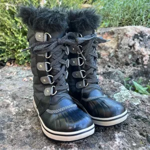 SOREL Tofino II Faux Fur Waterproof Winter Snow Boots Black Sz 1 Youth