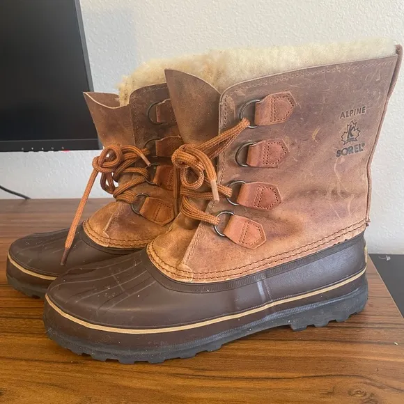 Sorel VTG Alpine Boots Men’s Sz 11 Brown Leather Fleece Lined Winter Worn ONCE!