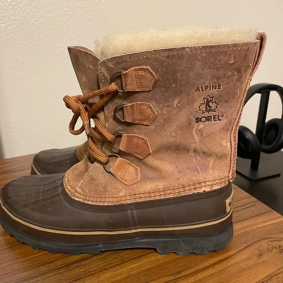 Sorel VTG Alpine Boots Men’s Sz 11 Brown Leather Fleece Lined Winter Worn ONCE!