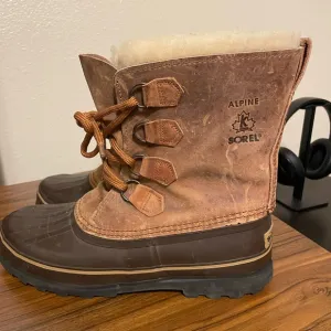 Sorel VTG Alpine Boots Men’s Sz 11 Brown Leather Fleece Lined Winter Worn ONCE!