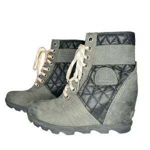 Sorel Women's Lexie Wedge‎ Felt Size 9 Green Camp-Dark Slate Waterproof Leather