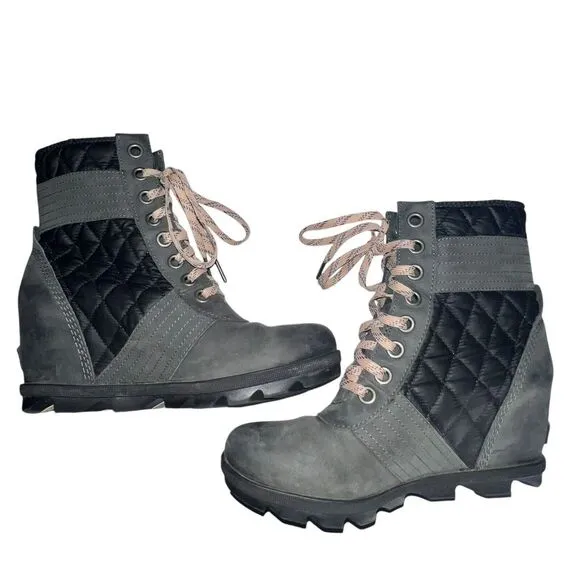 Sorel Women's Lexie Wedge‎ Felt Size 9 Green Camp-Dark Slate Waterproof Leather
