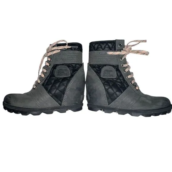 Sorel Women's Lexie Wedge‎ Felt Size 9 Green Camp-Dark Slate Waterproof Leather