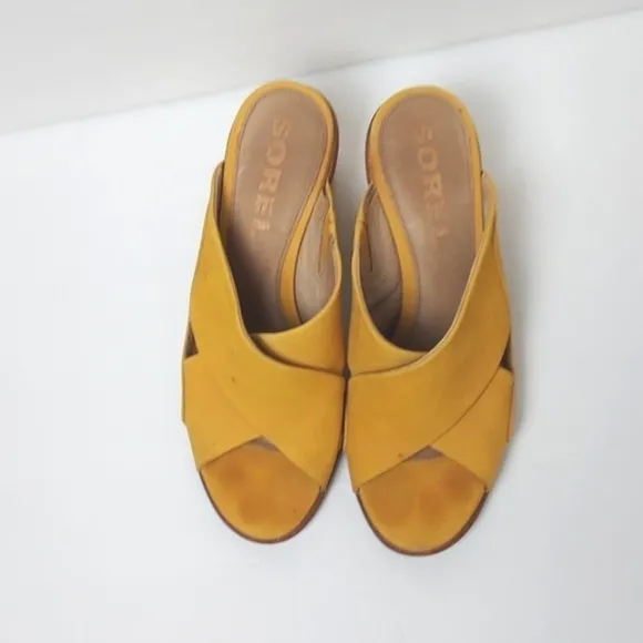 Sorel Women's Nadia Mule Leather Sandal Golden Yellow Size 7.5
