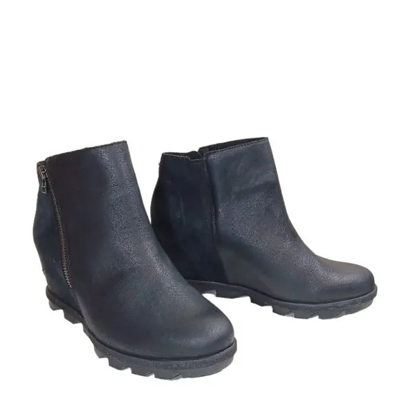 Sorel Zip Wedge Boots Womens 11 Black Suede   Leather Joan of Arctic II Booties