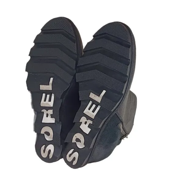 Sorel Zip Wedge Boots Womens 11 Black Suede   Leather Joan of Arctic II Booties