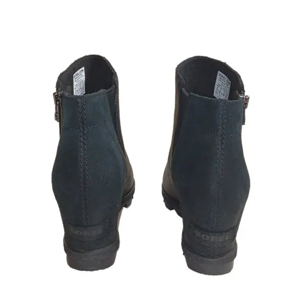 Sorel Zip Wedge Boots Womens 11 Black Suede   Leather Joan of Arctic II Booties