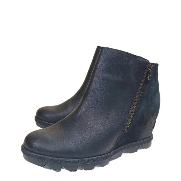 Sorel Zip Wedge Boots Womens 11 Black Suede   Leather Joan of Arctic II Booties