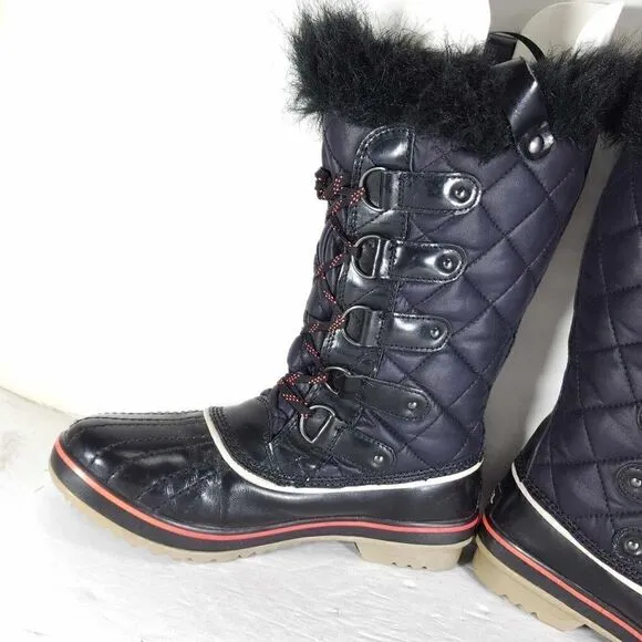Sorel Women's Tofino Cate US8,5 Black Waterproof Quilted Faux Fur Winter Boots