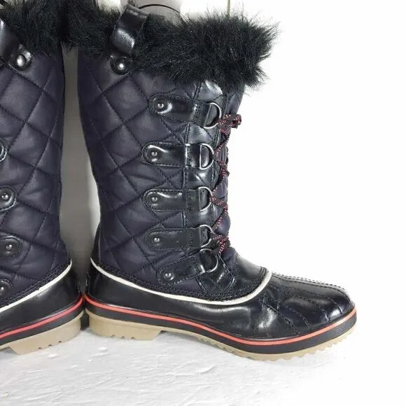 Sorel Women's Tofino Cate US8,5 Black Waterproof Quilted Faux Fur Winter Boots