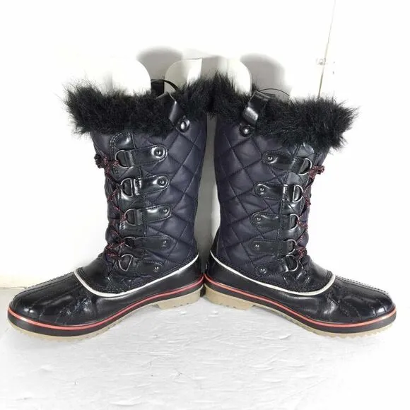 Sorel Women's Tofino Cate US8,5 Black Waterproof Quilted Faux Fur Winter Boots