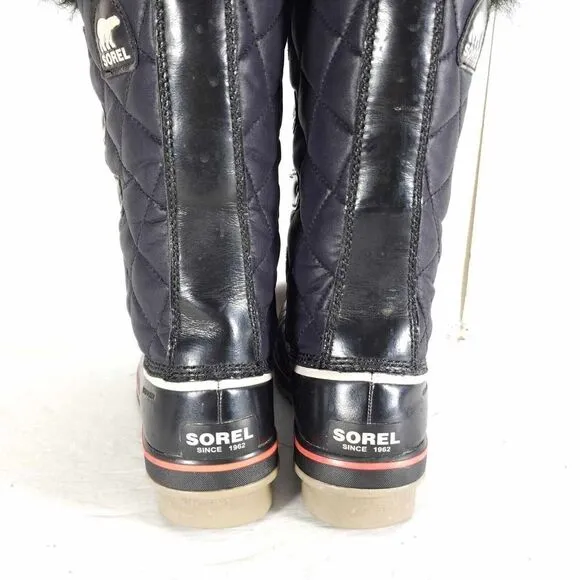 Sorel Women's Tofino Cate US8,5 Black Waterproof Quilted Faux Fur Winter Boots
