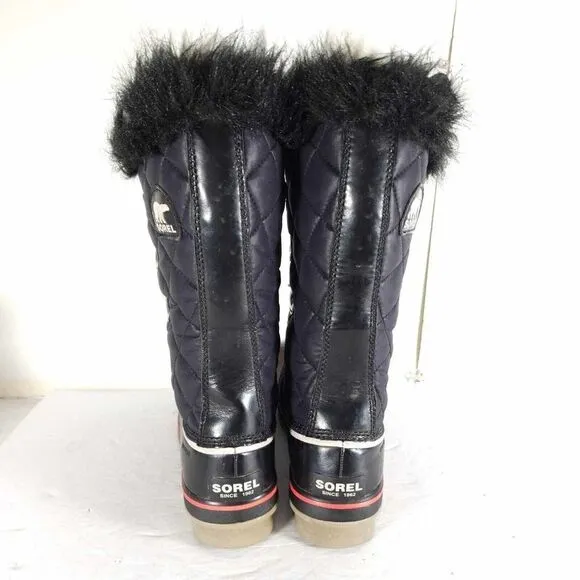 Sorel Women's Tofino Cate US8,5 Black Waterproof Quilted Faux Fur Winter Boots