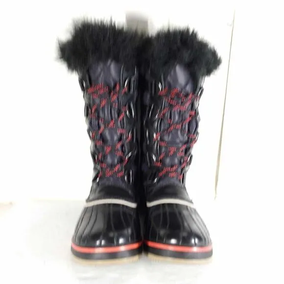 Sorel Women's Tofino Cate US8,5 Black Waterproof Quilted Faux Fur Winter Boots