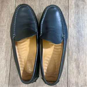 Sperry Black Leather Slip-On Loafers with Contrast Stitching 9.5