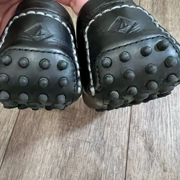 Sperry Black Leather Slip-On Loafers with Contrast Stitching 9.5