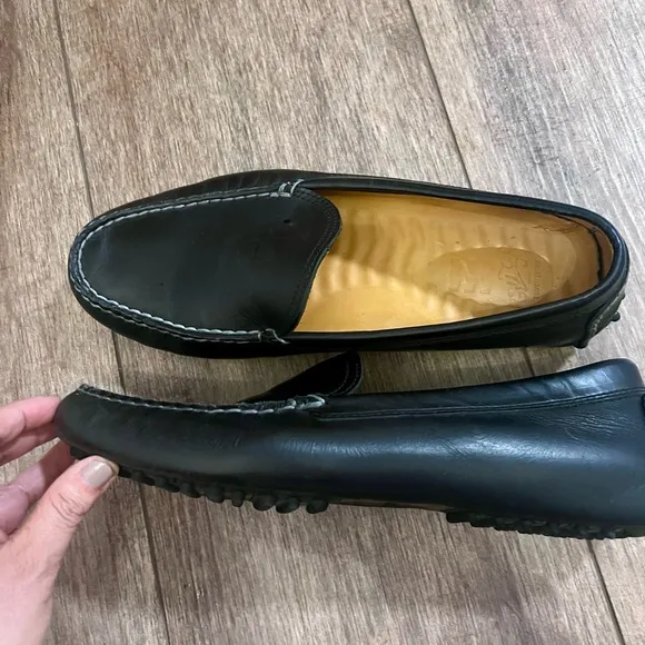 Sperry Black Leather Slip-On Loafers with Contrast Stitching 9.5