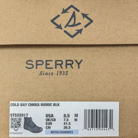 Sperry Cold Bay Chukka Boots, Black, Men's 8.5 M