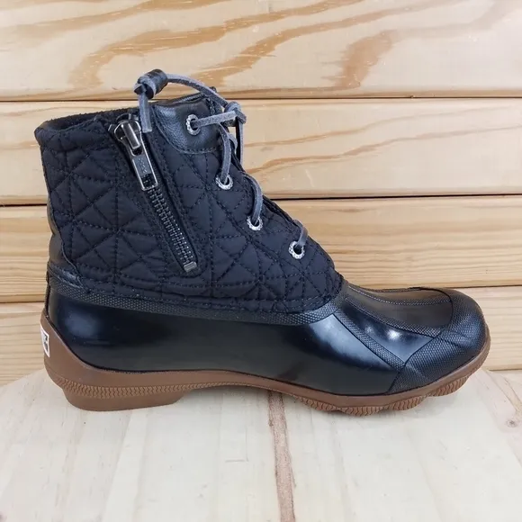 Sperry Duck Rain Boots Women's 7M Black Syren Gulf Quilted Waterproof STS85251