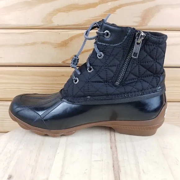 Sperry Duck Rain Boots Women's 7M Black Syren Gulf Quilted Waterproof STS85251