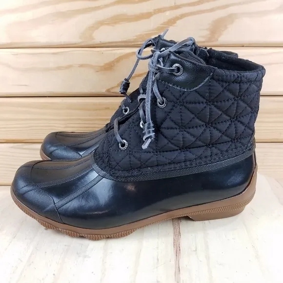 Sperry Duck Rain Boots Women's 7M Black Syren Gulf Quilted Waterproof STS85251