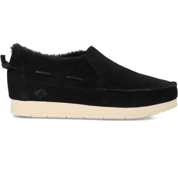 SPERRY Moc-Sider Black Suede Moccasin Faux Fur Lining Men Loafers Comfort 12 NWT