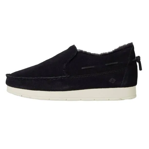 SPERRY Moc-Sider Black Suede Moccasin Faux Fur Lining Men Loafers Comfort 12 NWT