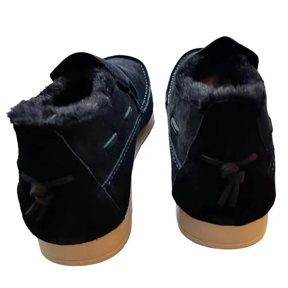 SPERRY Moc-Sider Black Suede Moccasin Faux Fur Lining Men Loafers Comfort 12 NWT