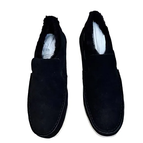 SPERRY Moc-Sider Black Suede Moccasin Faux Fur Lining Men Loafers Comfort 12 NWT
