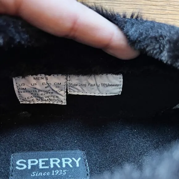 SPERRY Moc-Sider Black Suede Moccasin Faux Fur Lining Men Loafers Comfort 12 NWT