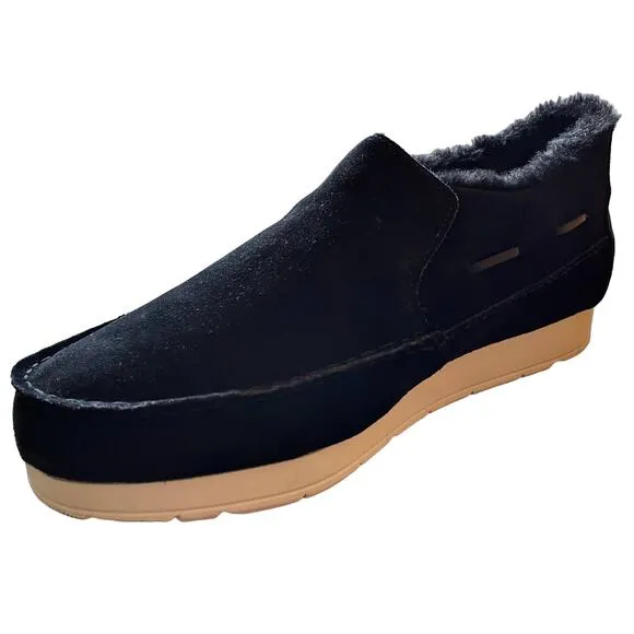 SPERRY Moc-Sider Black Suede Moccasin Faux Fur Lining Men Loafers Comfort 12 NWT