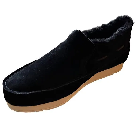 SPERRY Moc-Sider Black Suede Moccasin Faux Fur Lining Men Loafers Comfort 12 NWT