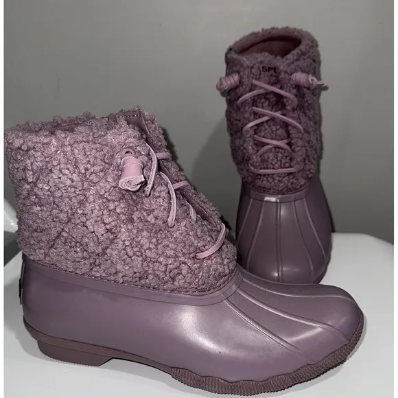 SPERRY Quilted Saltwater Sherpa Duck Boot Wool Waterproof Snow Sz 7.5 Lavender