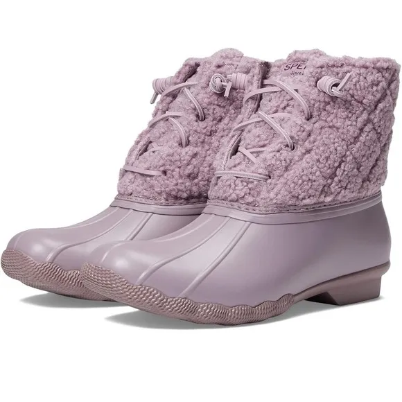 SPERRY Quilted Saltwater Sherpa Duck Boot Wool Waterproof Snow Sz 7.5 Lavender