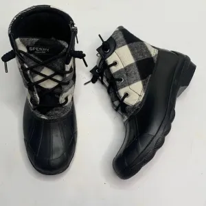 Sperry Saltwater Duck Boots Buffalo Plaid White Black S-184 Sz 6.5