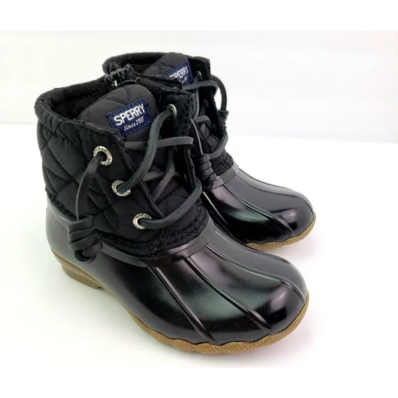 Sperry Top Sider Saltwater Toddler Size 9 Black Quilted Waterproof Duck Boots