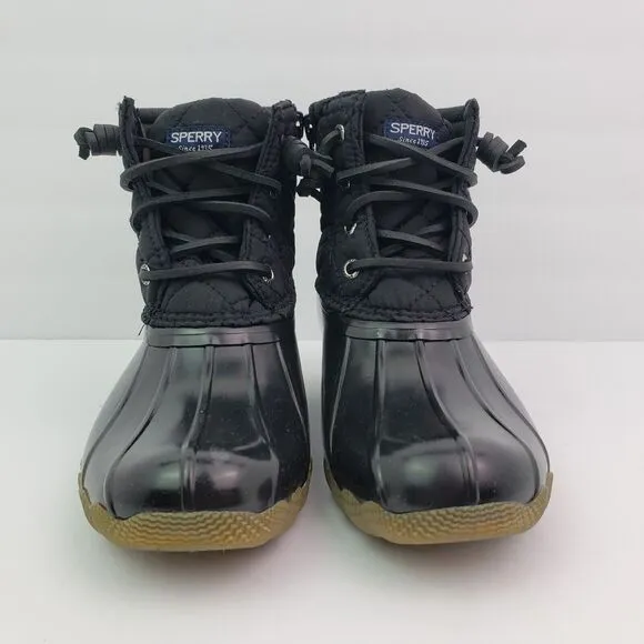 Sperry Top Sider Saltwater Youth Size 1Y Black Quilted Waterproof Duck Boots