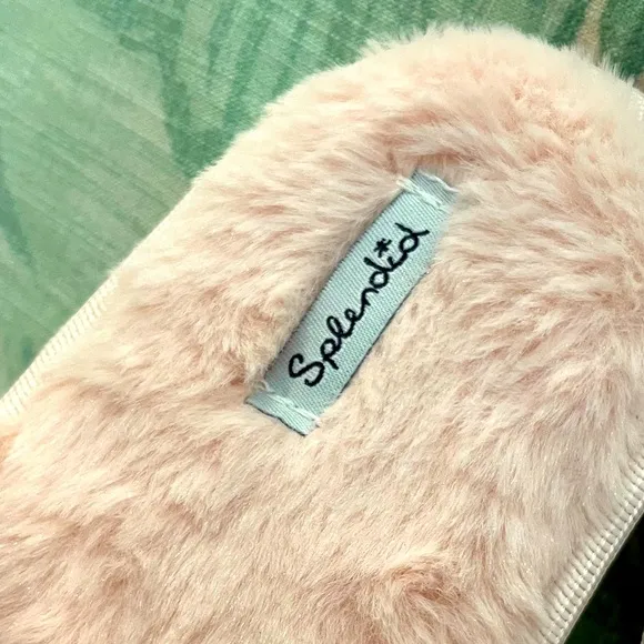 Splendid Pink Slippers Faux Fur Crisscross Slides