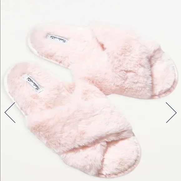 Splendid Pink Slippers Faux Fur Crisscross Slides