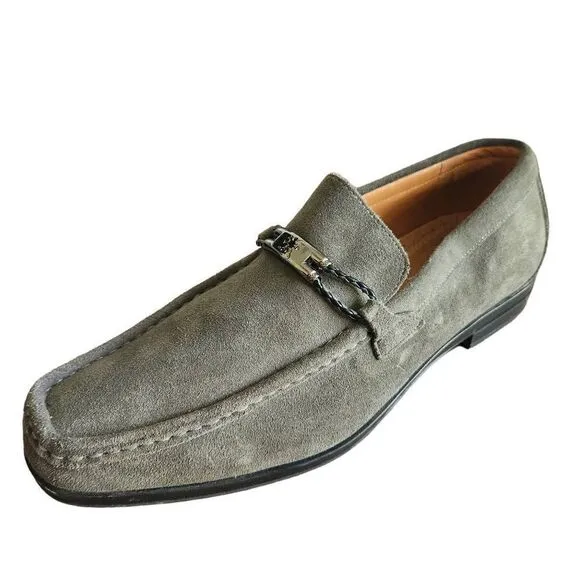 Stacy Adams Suede Loafers Mens 11.5 Neville Moc Toe Bit Loafer Gray Leather