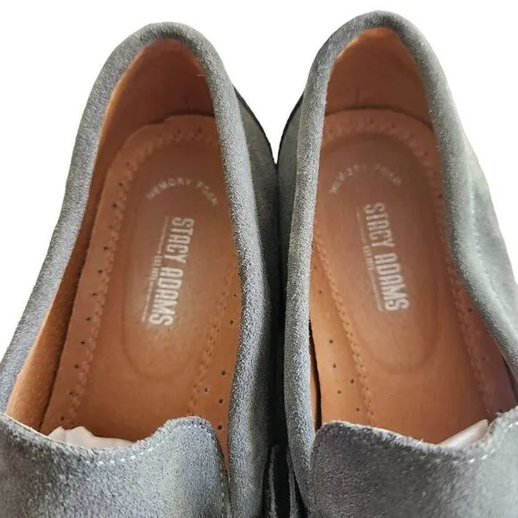 Stacy Adams Suede Loafers Mens 11.5 Neville Moc Toe Bit Loafer Gray Leather