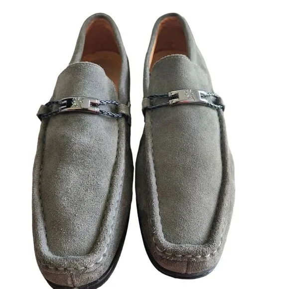 Stacy Adams Suede Loafers Mens 11.5 Neville Moc Toe Bit Loafer Gray Leather