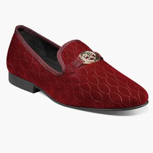 Stacy Adams Valet Slip On Bit Loafers Burgundy Velvet Quilted Quiet Luxury
