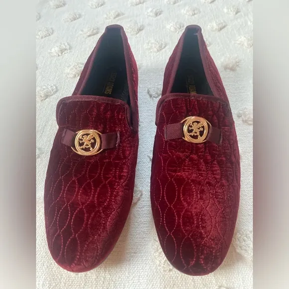 Stacy Adams Valet Slip On Bit Loafers Burgundy Velvet Quilted Quiet Luxury
