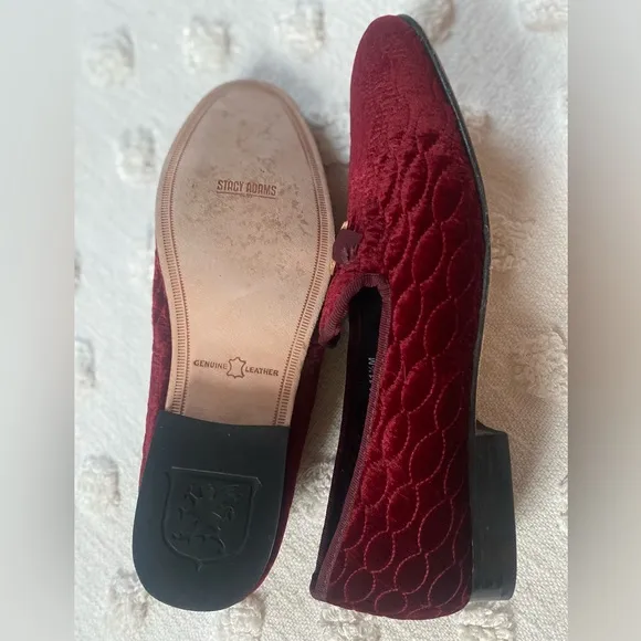 Stacy Adams Valet Slip On Bit Loafers Burgundy Velvet Quilted Quiet Luxury