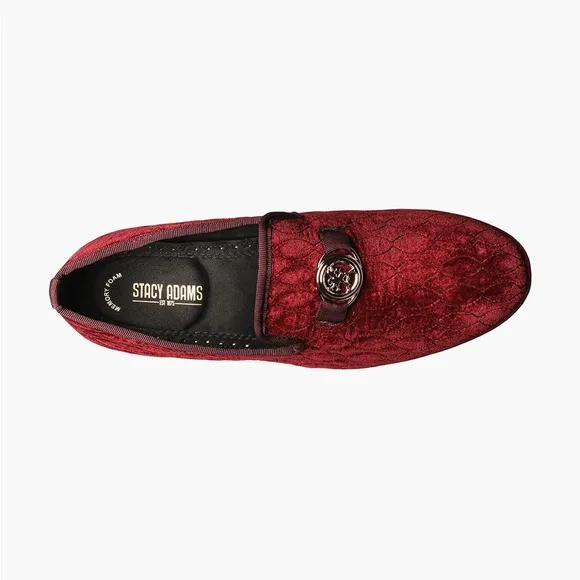 Stacy Adams Valet Slip On Bit Loafers Burgundy Velvet Quilted Quiet Luxury
